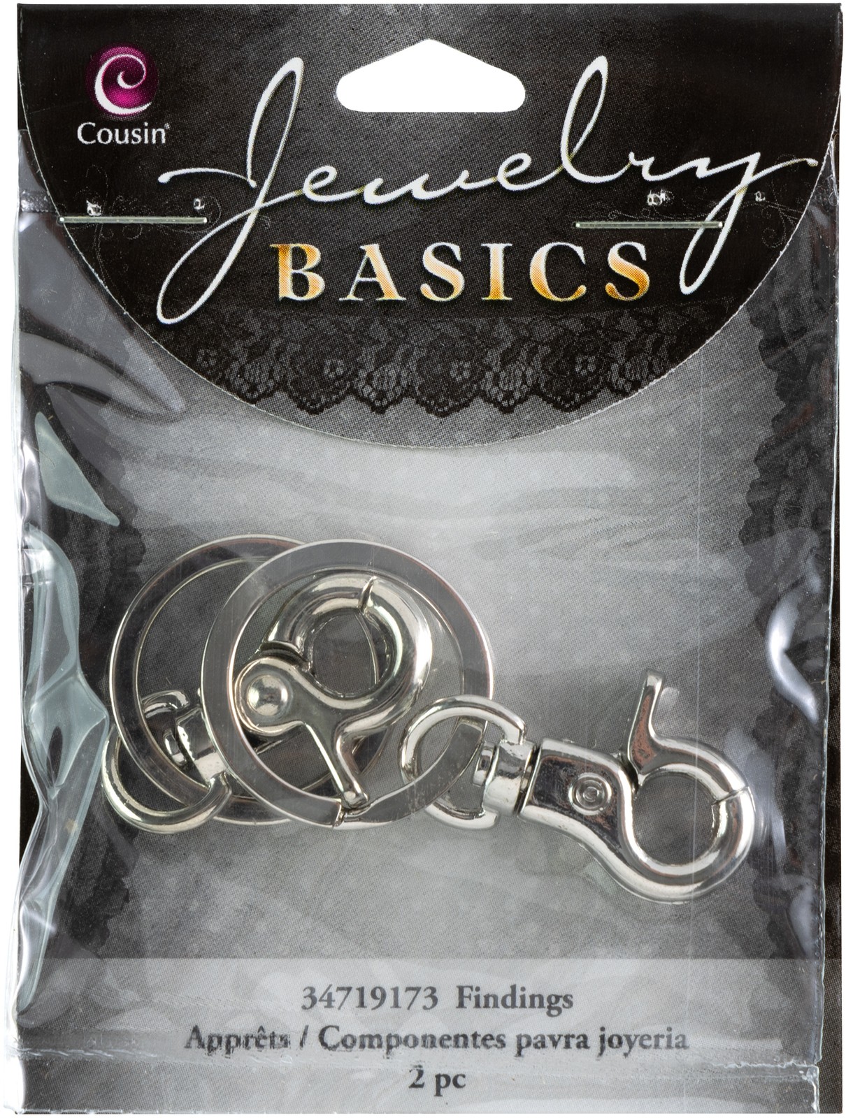 CousinDIY Jewelry Basics Large Keyring W/Lobster 2/Pkg-Silver - 3 Pack