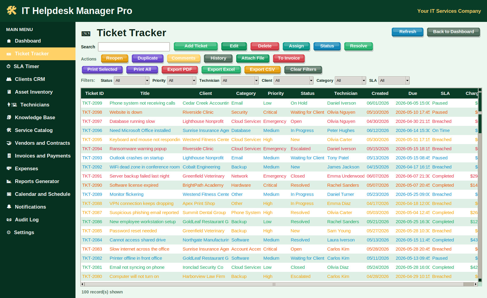 IT Helpdesk Manager Pro Software Ticket SLA CRM Invoice App Windows Mac Download