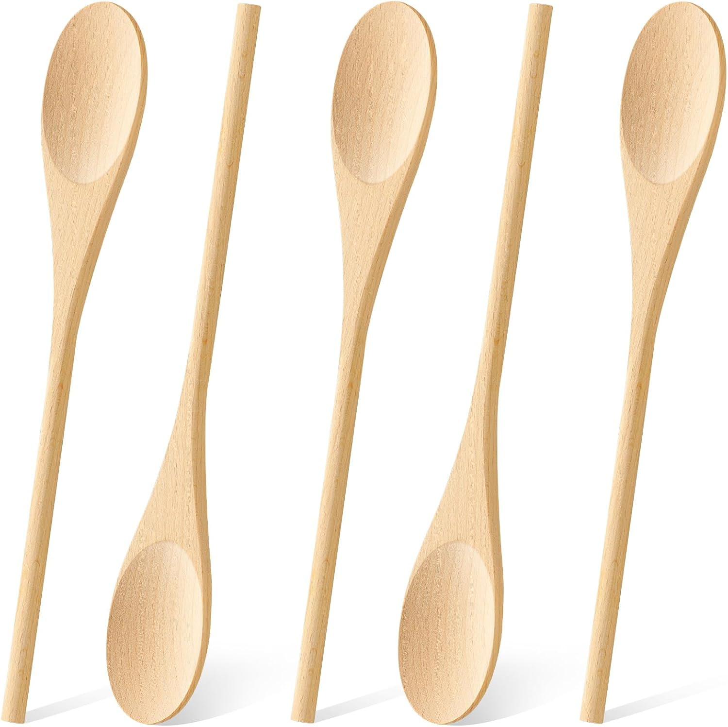 5 Pcs Wooden Spoons for Cooking, 12 Inches Long Handle Spoons for Mixing, Tastin