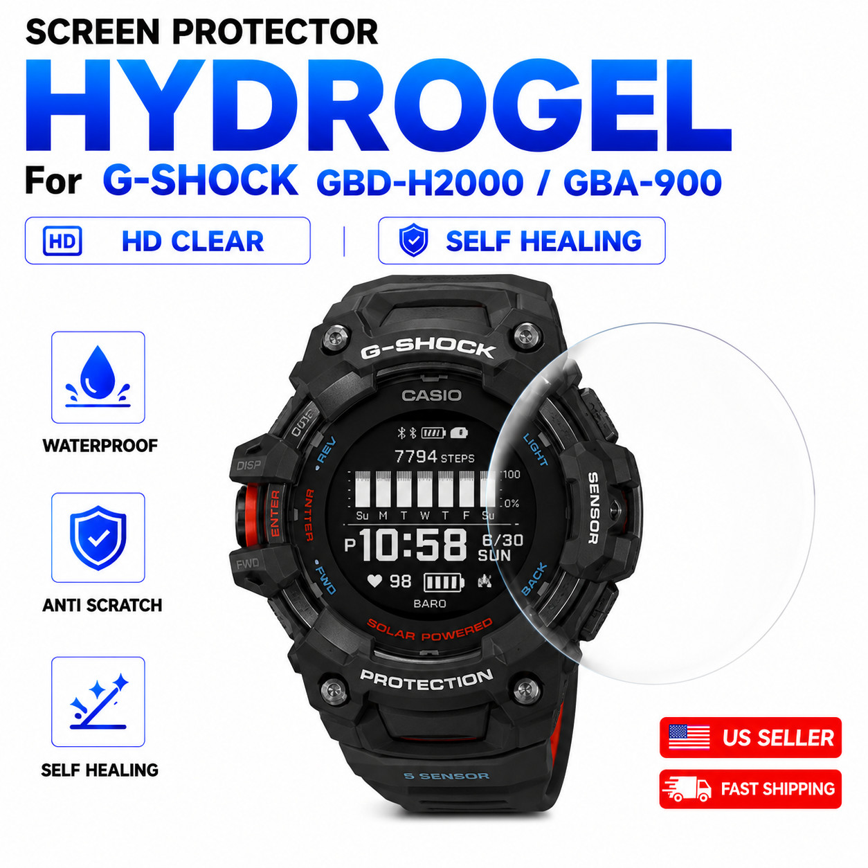Casio G-Shock GBD-H2000 GBA-900 Screen Protector Hydrogel HD Clear