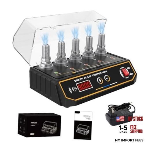 5-Holes Spark Plug Tester, Adjustable Simulated RPM 200~9999rpm & 5 Holes Black
