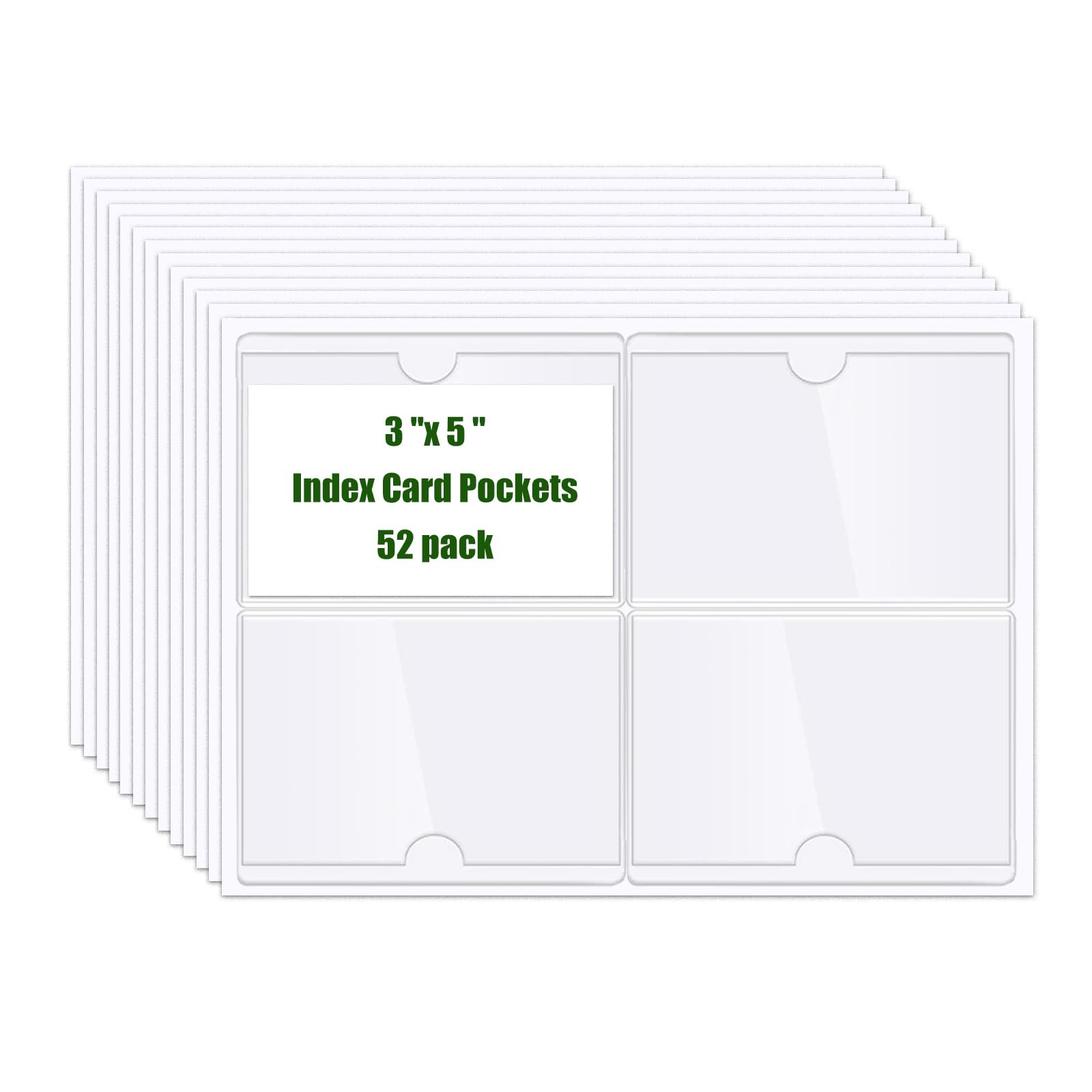Bolsillos autoadhesivos tarjetas índice de 7,6 x 12,7 cm con apertura superior.