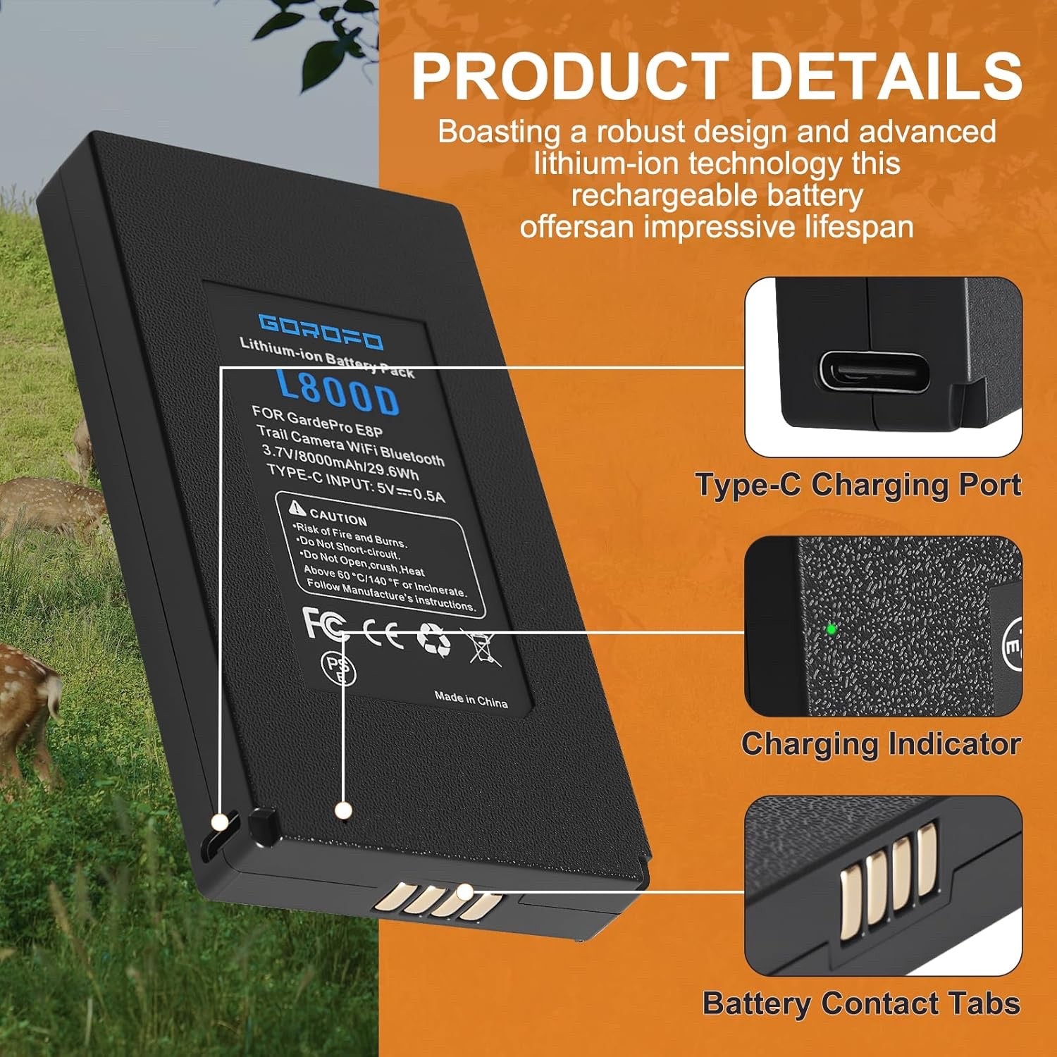 8Ah 2 pack Rechargeable Trail Camera Battery GardePro Trail Camera E6P E8P X60P