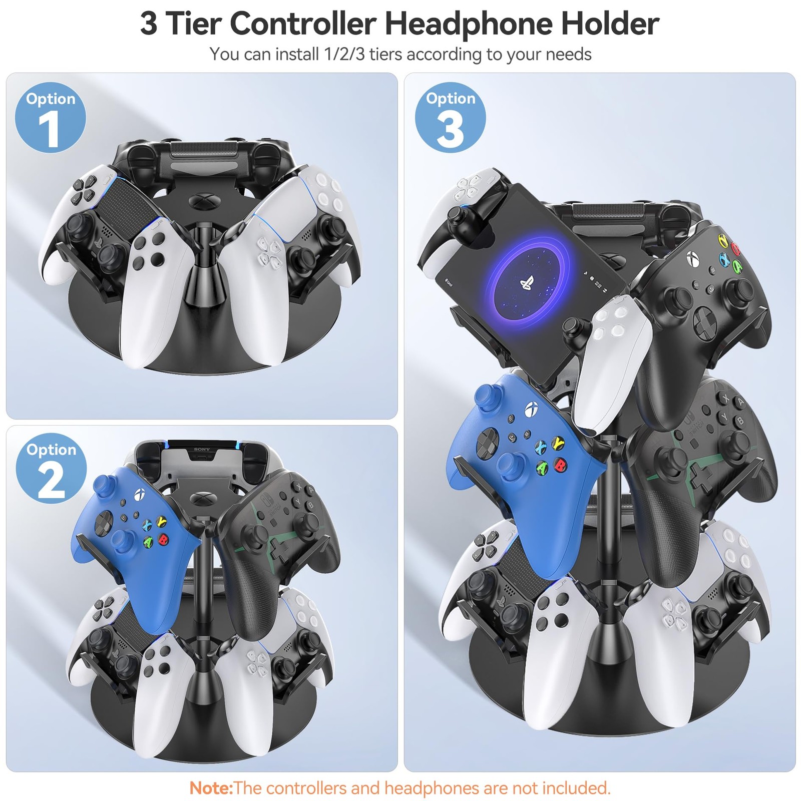 Kosker Headset Stand 3 Tiers for Desk, Rotatable Gaming Controller Stand for ...