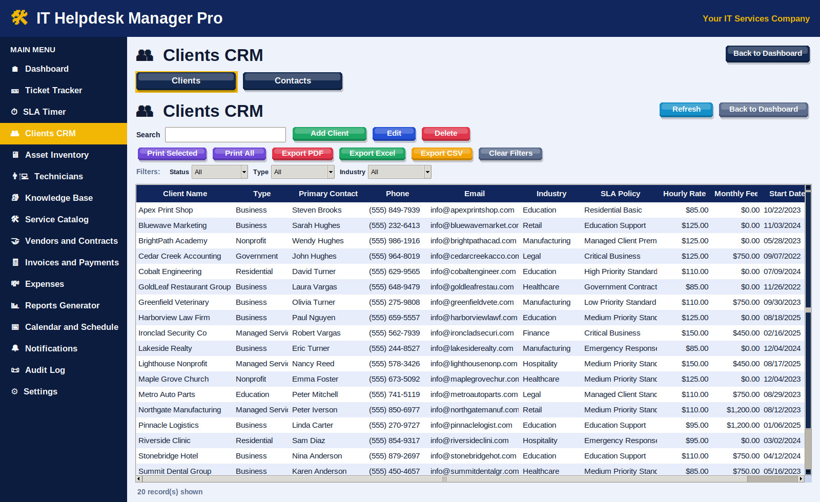 IT Helpdesk Manager Pro Software Ticket SLA CRM Invoice App Windows Mac Download