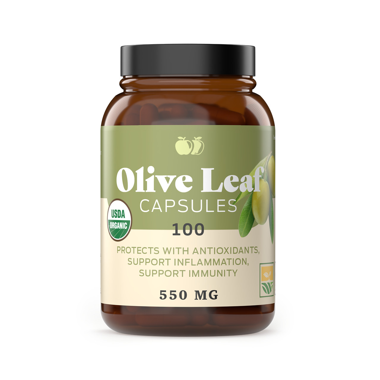 Organic Olive Leaf Capsules - 550mg, 100 Count, 1100mg per Serving