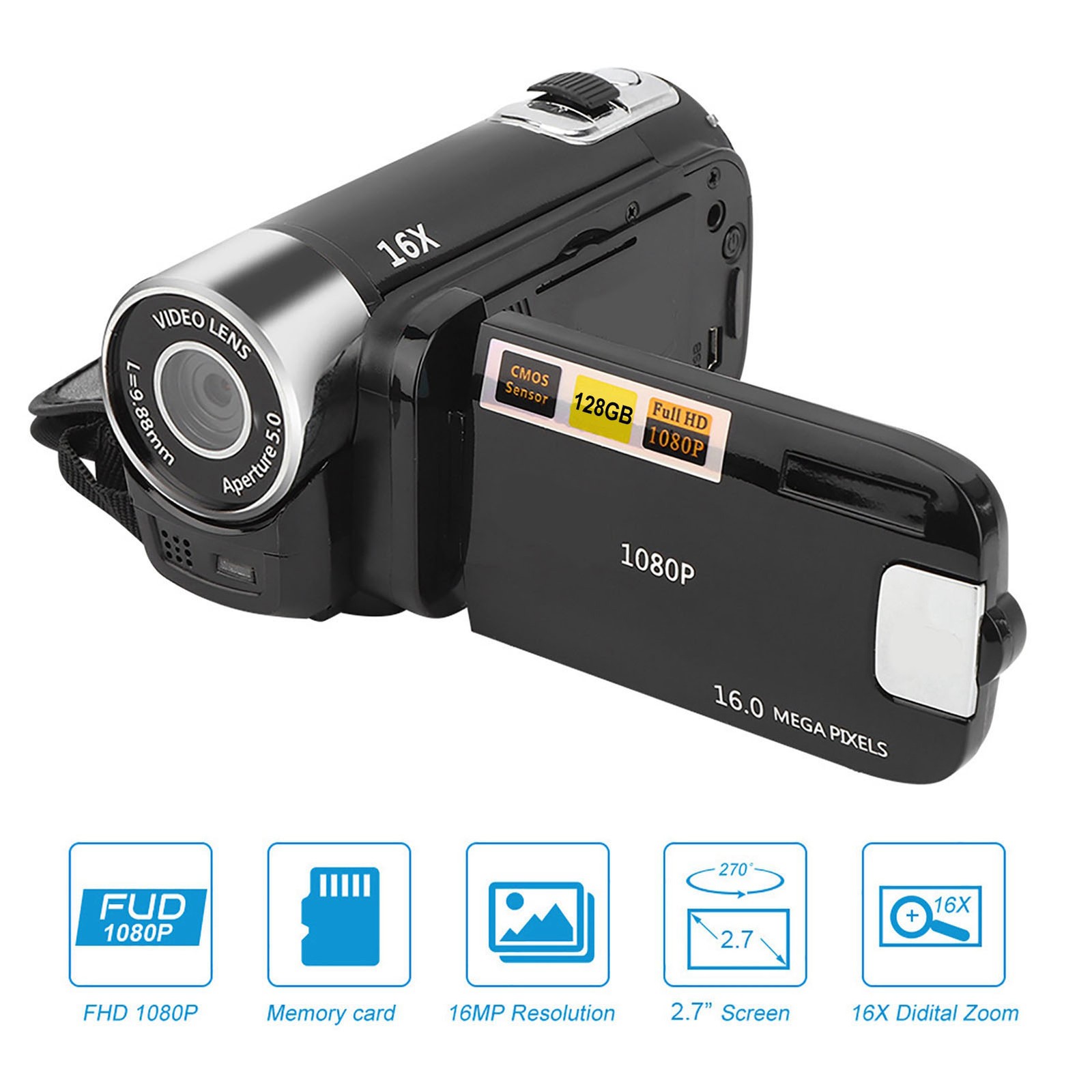 16X Zoom Colourful Display Screen High Definition Camera Image Video Camcorder