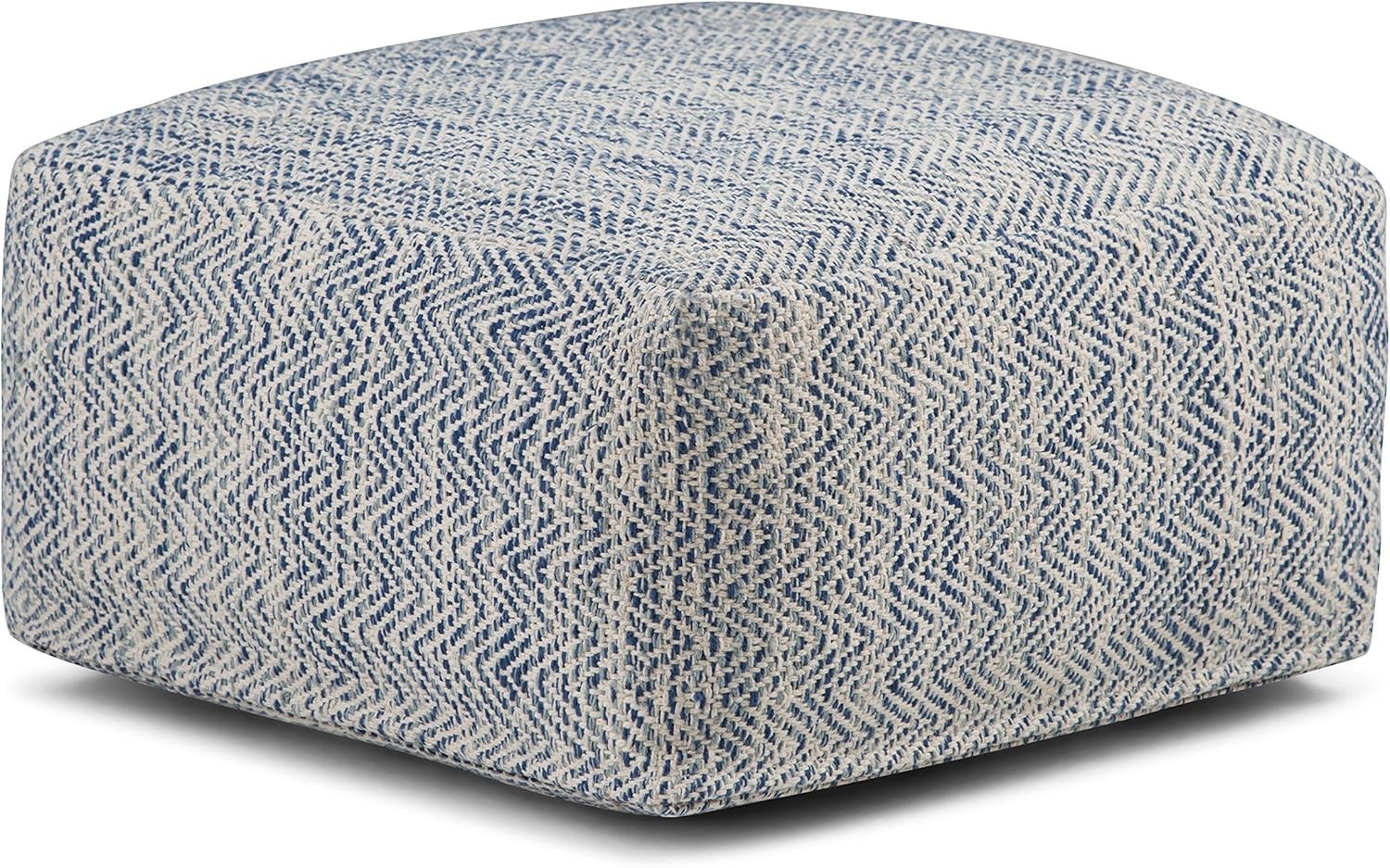 Square Pouf 20 inch Wide Upholstered Handwoven Cotton Ottoman Durable Indoor