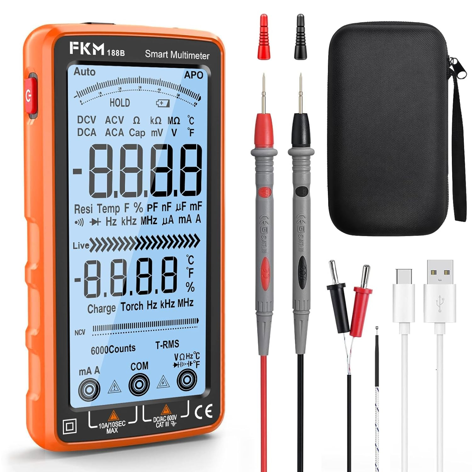 Rechargeable Digital Multimeter Tester Auto-Ranging TRMS 6000 Counts | Smart Vol