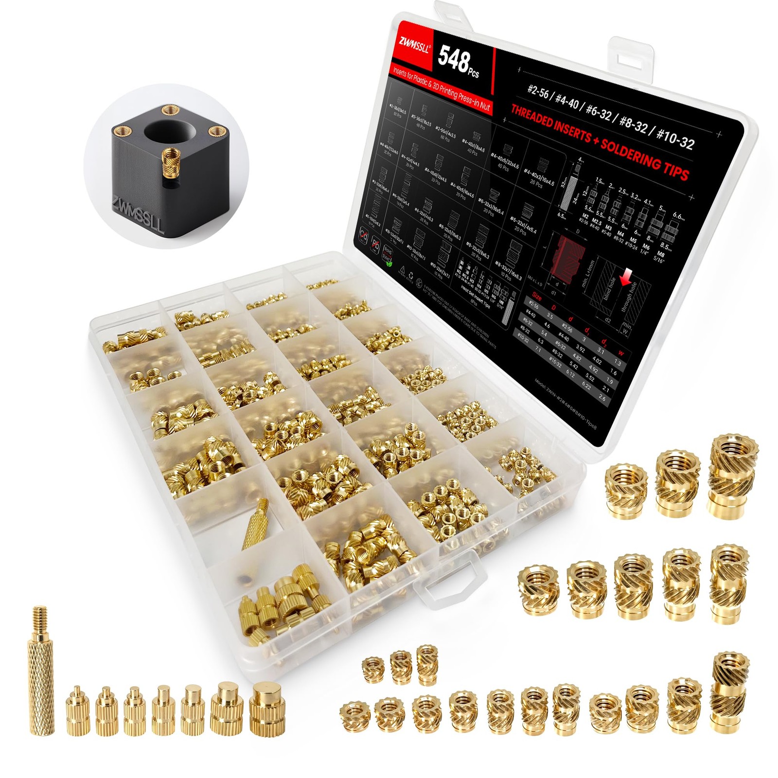 ZWMSSLL Box #2 #4 #6 #8 #10+Insert Tip Set (548Pcs), UNC Threaded Insert