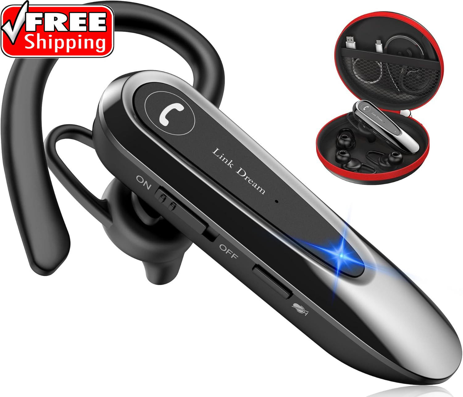 Bluetooth Earpiece Wireless CVC8.0 Headset for Cell Phone Dual Mic Noise Canceli