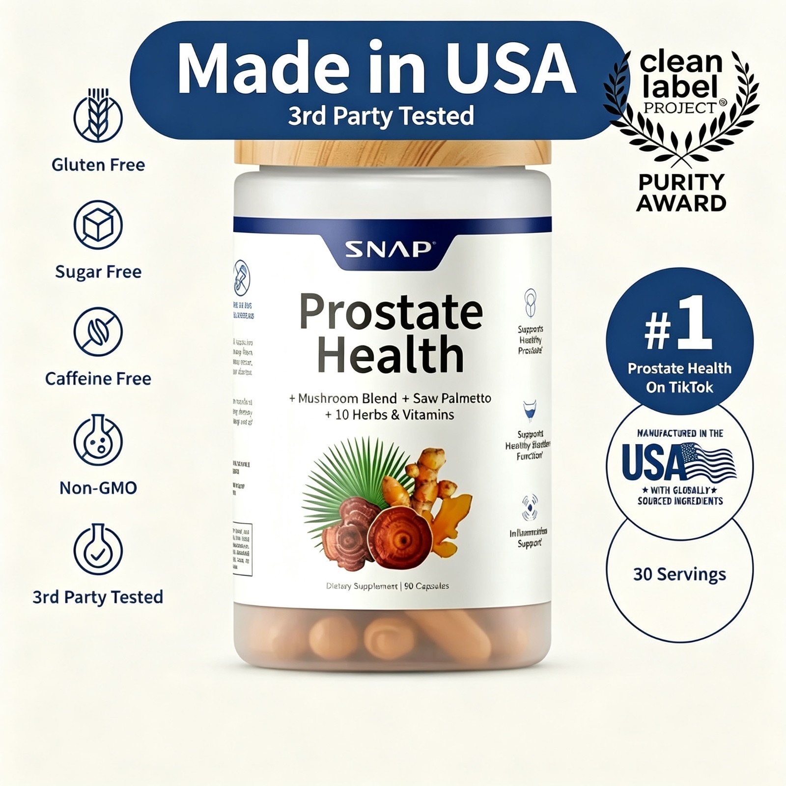 Made in USA Prostate Support Formula with Saw Palmetto & Herbs 90 Capsules