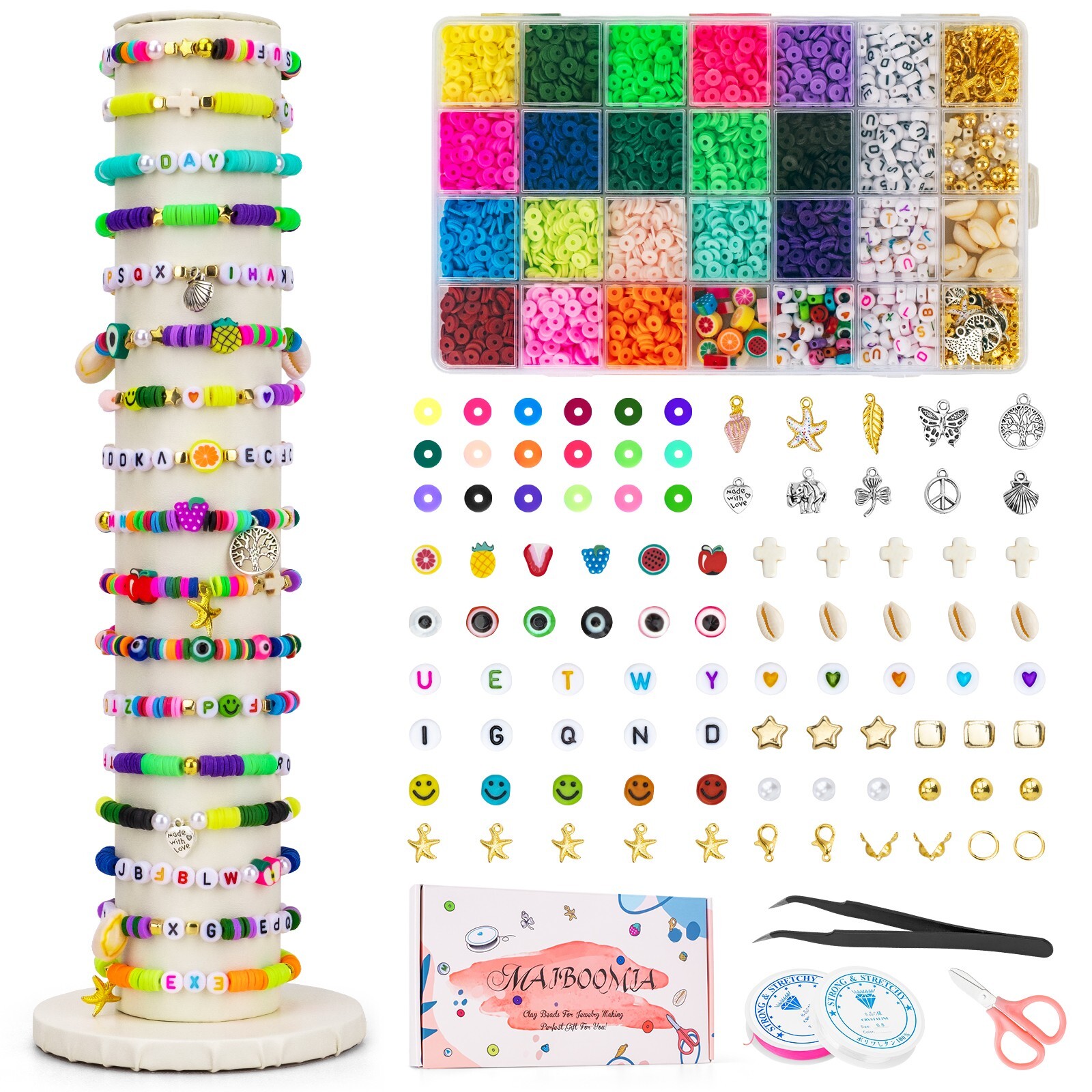 4080pcs Clay Beads Kit Flat Polymer Round Disc DIY Bracelet Jewelry Making Set