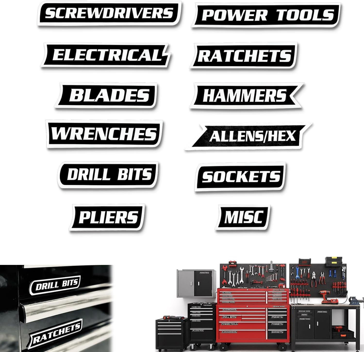 12 Pack of Magnetic Toolbox Labels 3D Printed Toolbox Drawer Tags Magnetic Tool