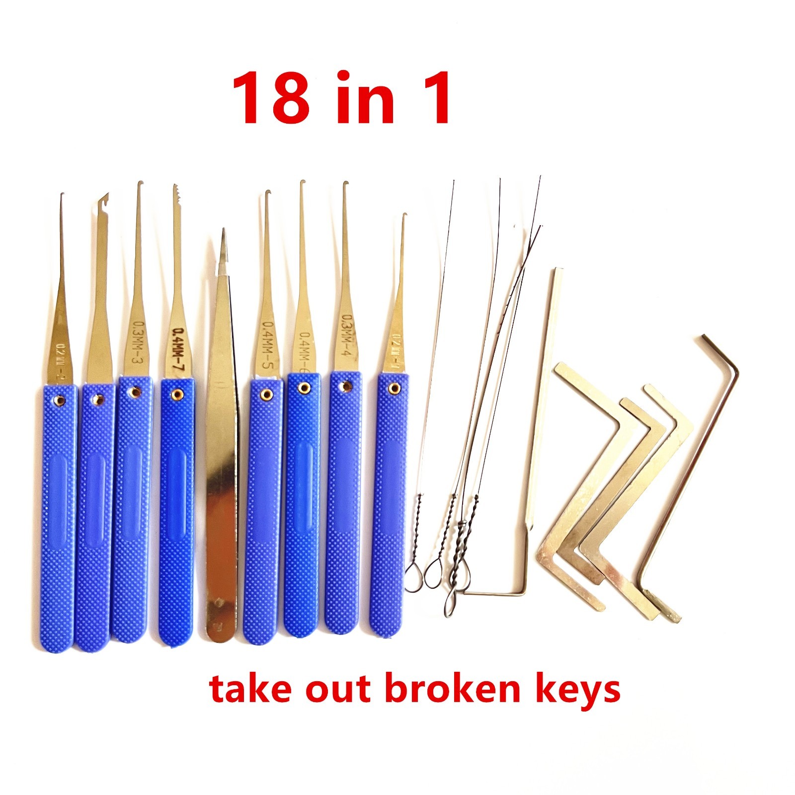 18PCS Locksmith Tool Kit Broken Key Extractor Set Tension Wrench Tools