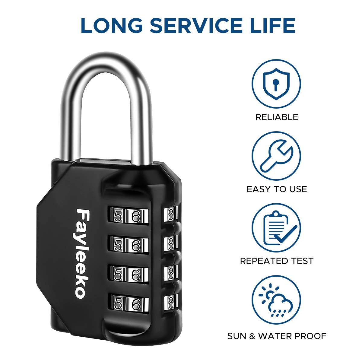 Fayleeko Combination Lock, 4 Digit Padlock for School 2 Pack, 2 Black