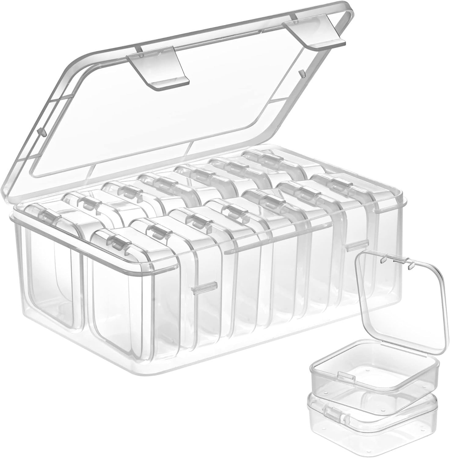 15-Piece Mini Clear Bead Storage Containers with Hinged Lid, Durable & Portable