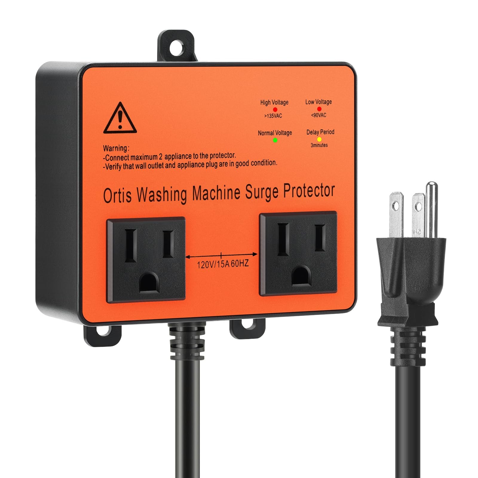 Washing Machine Surge Protector, Ortis Double Outlet Voltage Protector Orange