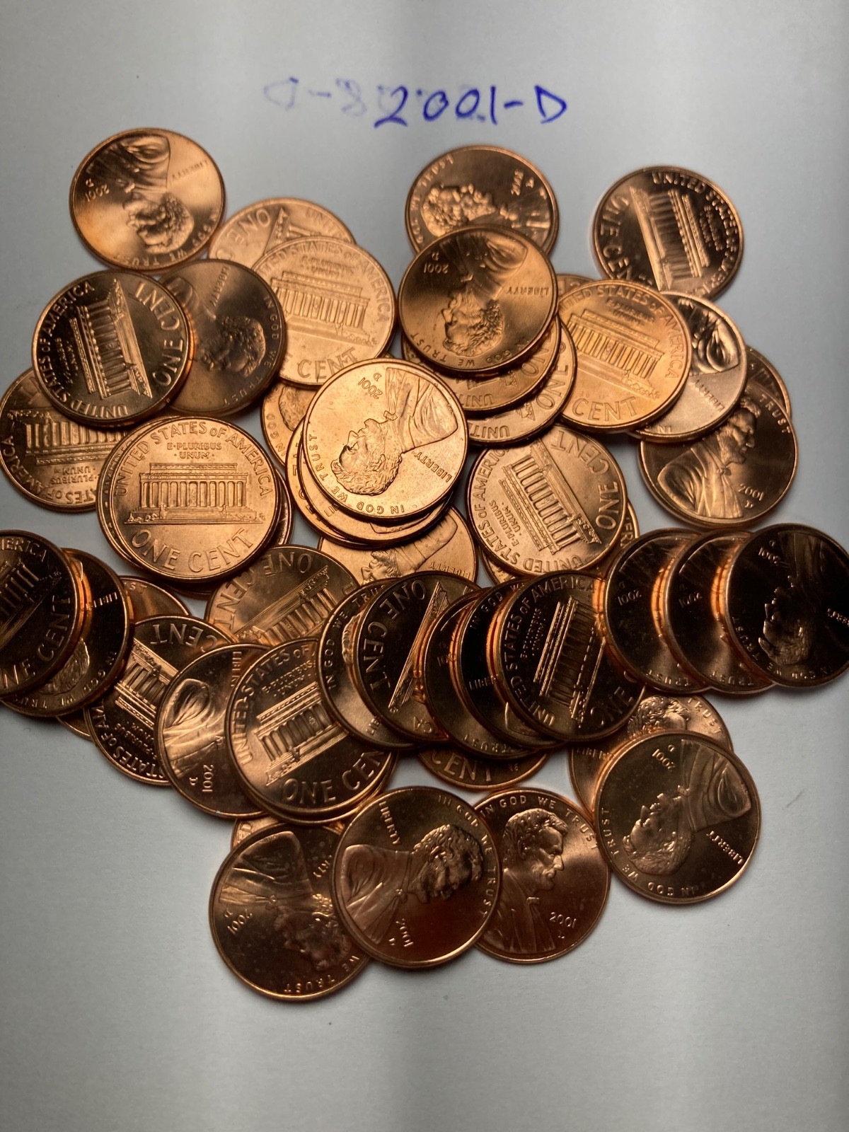 2001-D "BU"  LINCOLN MEMORIAL CENT PENNY ROLL  50 COINS