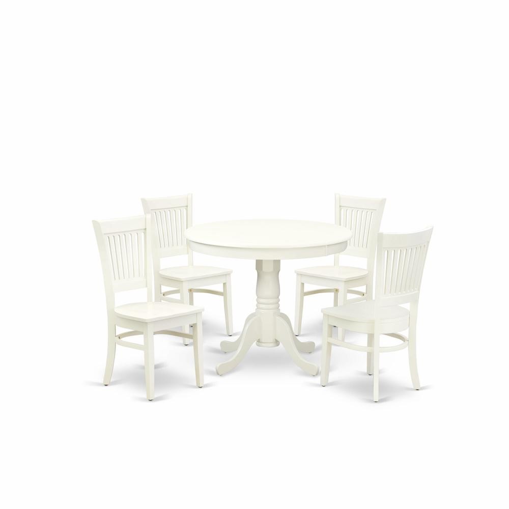 ANVA5-LWH-W - 5-Piece Kitchen Dining Set- 4 Wooden Chairs and Dining Room...