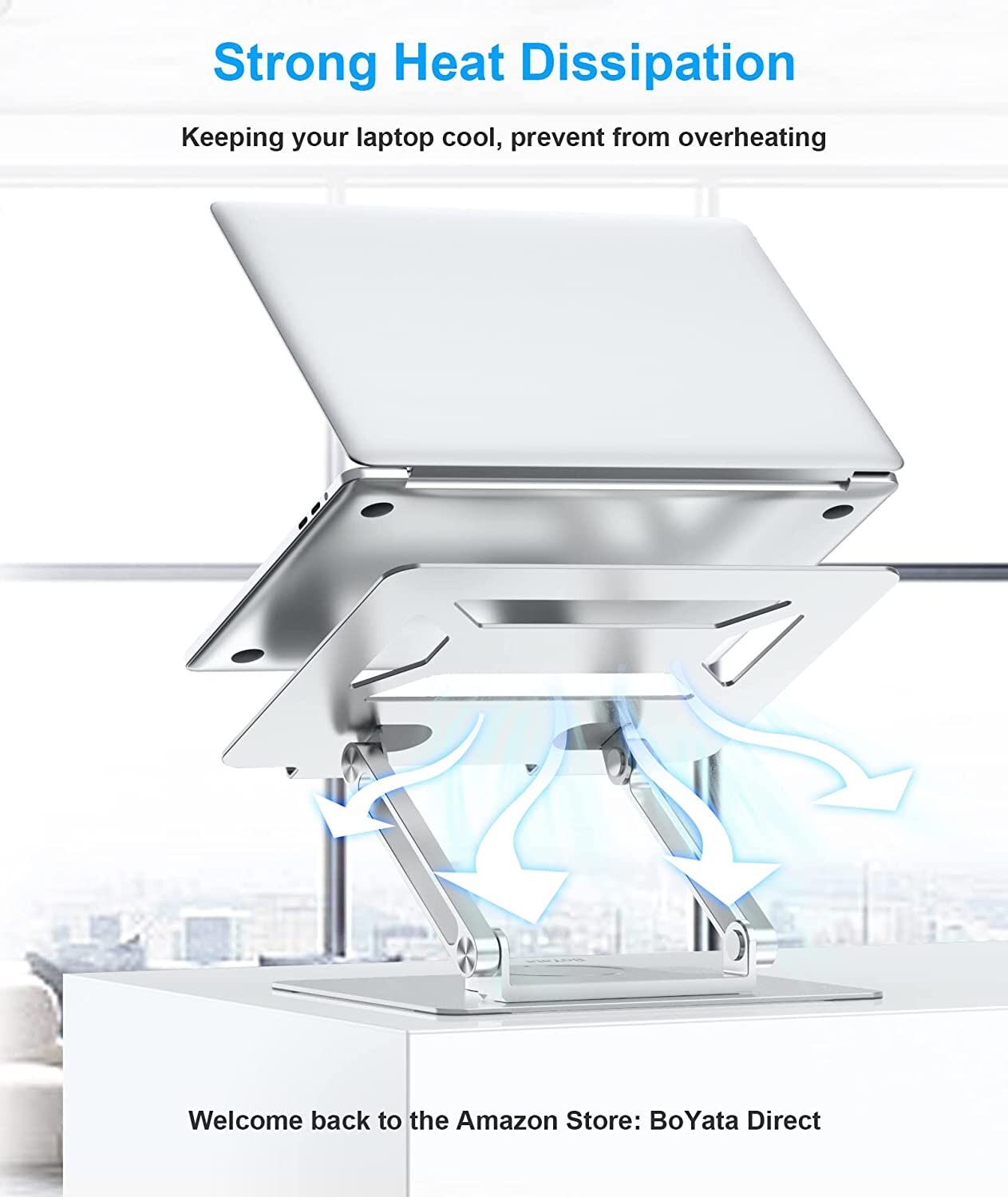 BoYata Laptop Stand for Desk, Adjustable Computer Stand with 360° Rotating Base