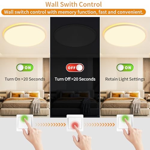 Flush Mount Ceiling Light with Night Light, 19in LED Ceiling 19 inch White
