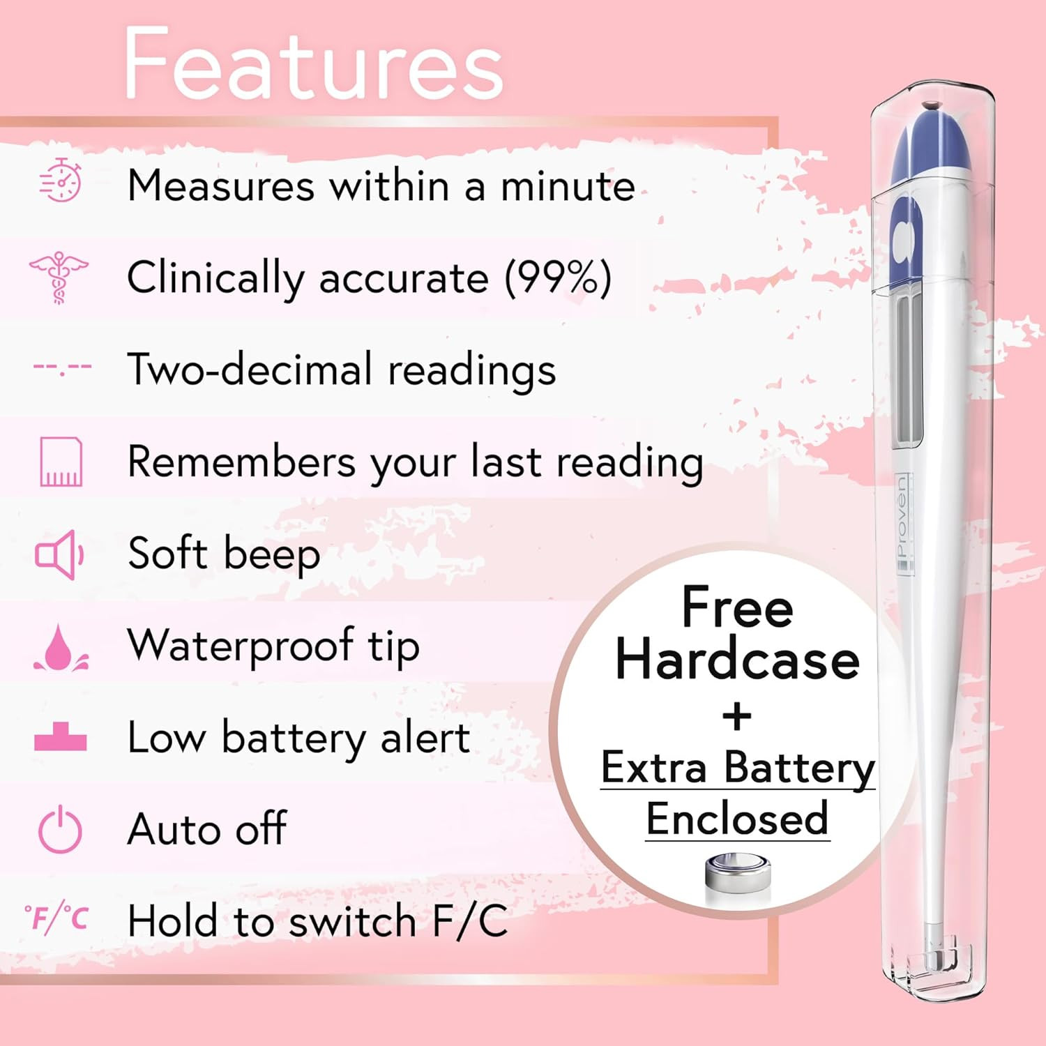 Digital Basal Body Thermometer, 1/100Th Degree High Precision, Quick 60-Sec Read