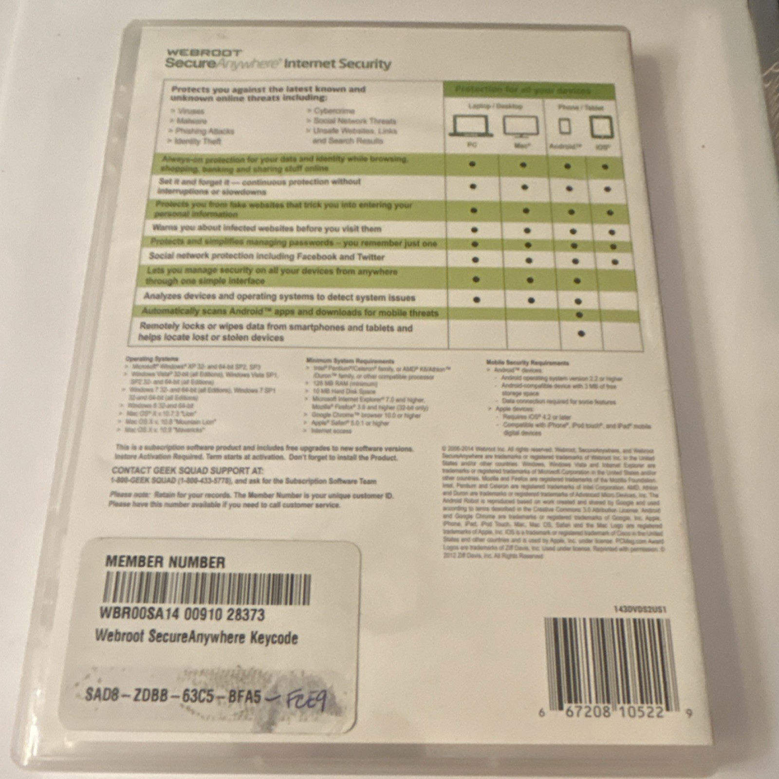 Webroot SecureAnywhere Internet Security DVD for PC Mac Android iOS 3 Devices
