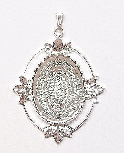 4 of 40x30mm Shiny Silver Victorian Art Deco Scallop &Leaf Pendant Settings
