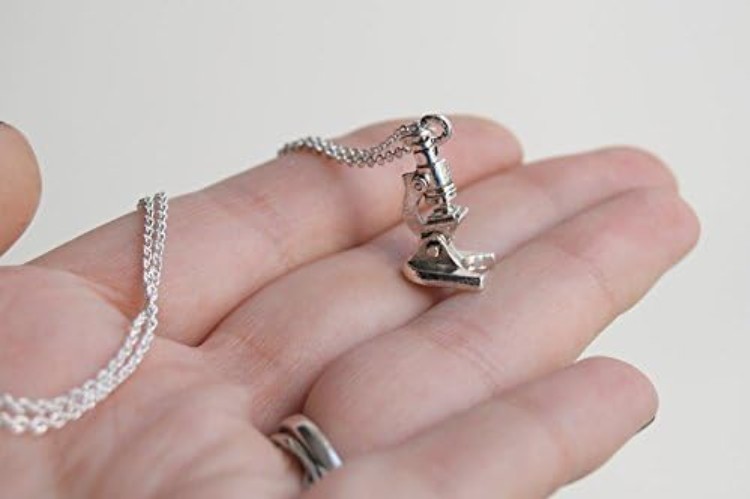 Whimsical Silver-Plated Microscope Necklace - 18″ Gift-Ready Science Jewelry