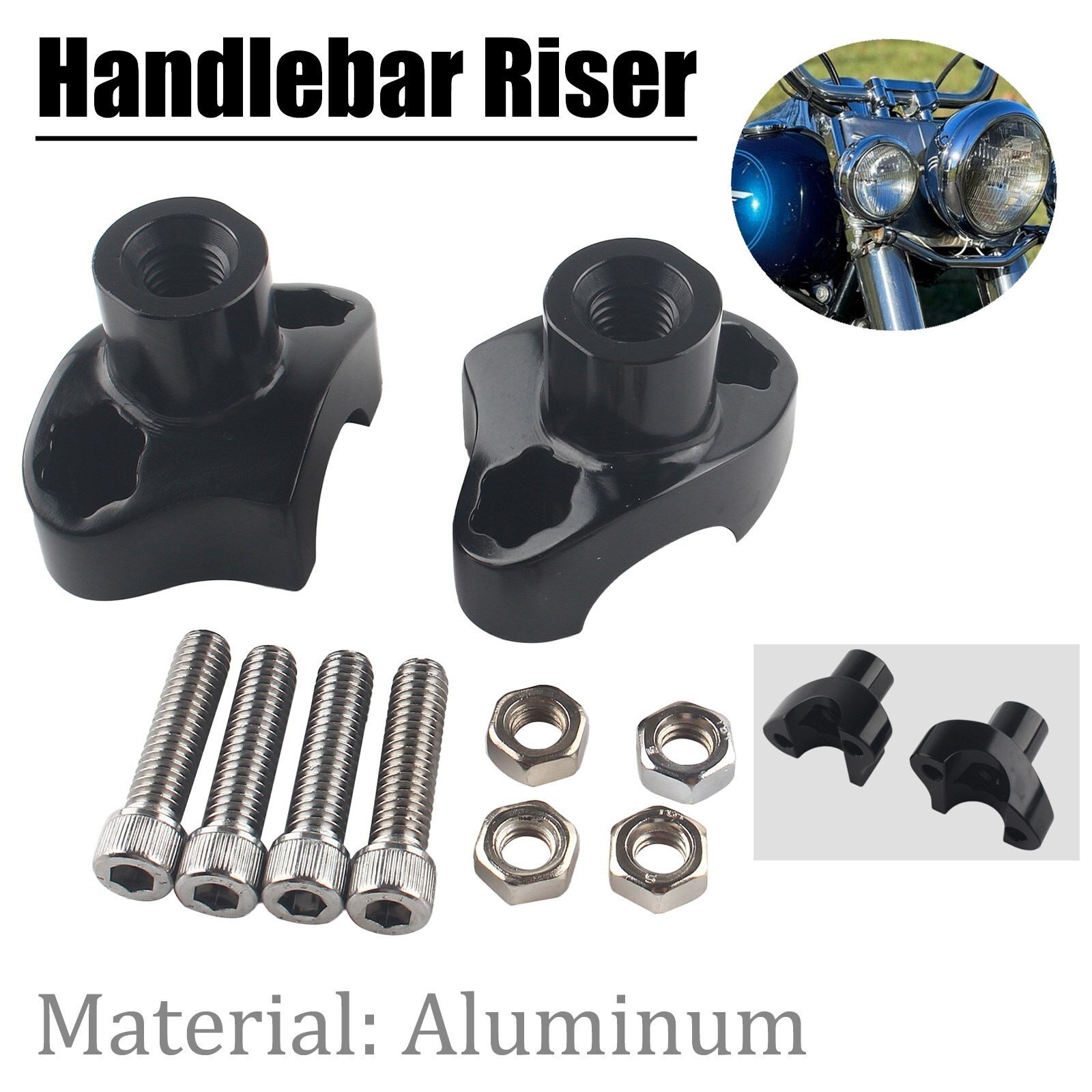 1.7" Tall Handlebar Risers For Harley Softail Dyna Street Bob Sportster Black