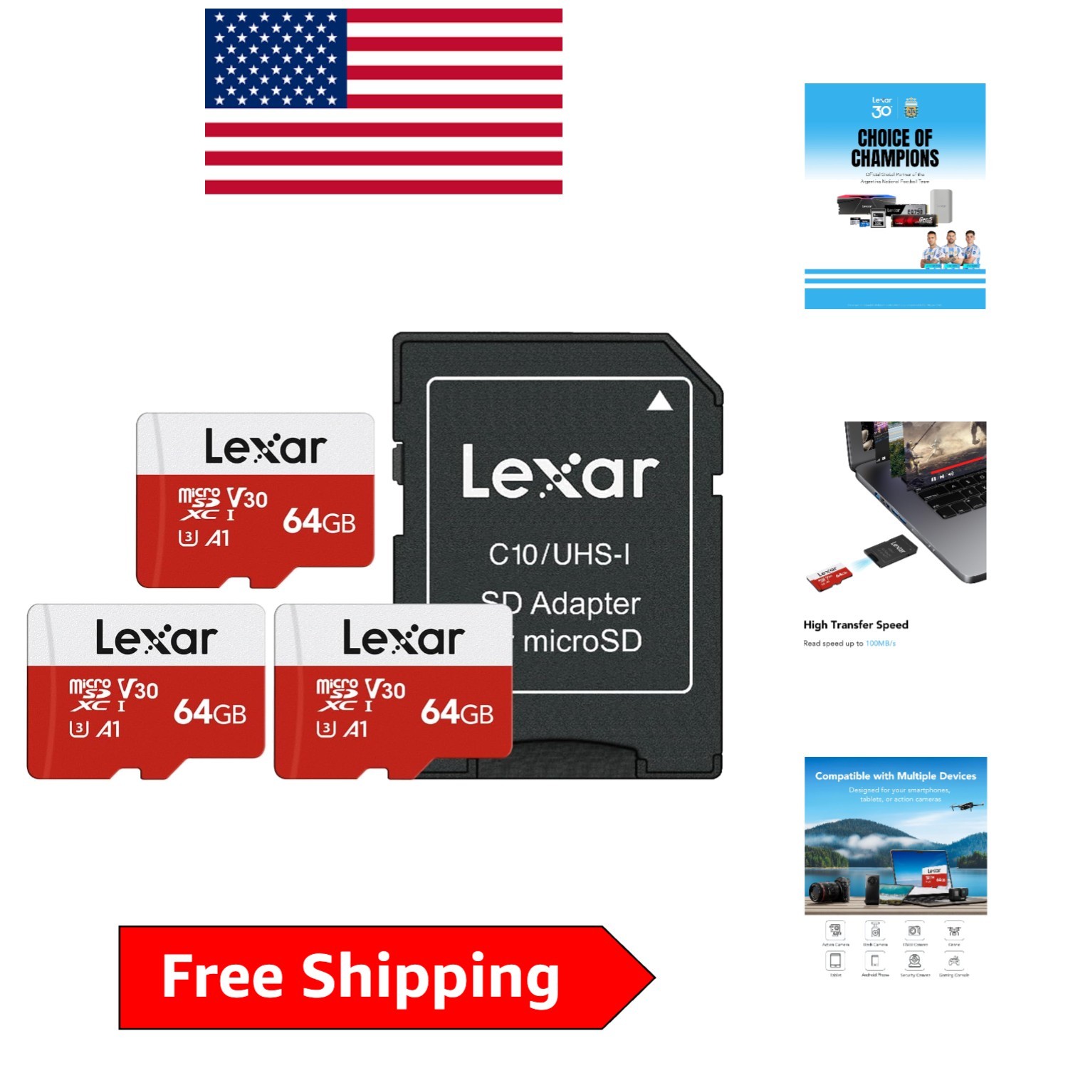 Durable 64GB Micro SD Card Pack - Waterproof and Shockproof Storage Solution