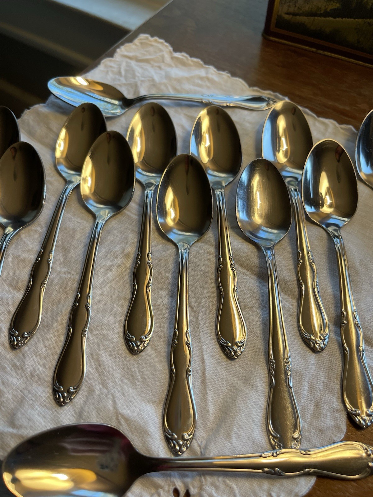 13 Oneida HOMESTEAD Teaspoons Simeon George Rogers Glossy Stainless Flatware Lot