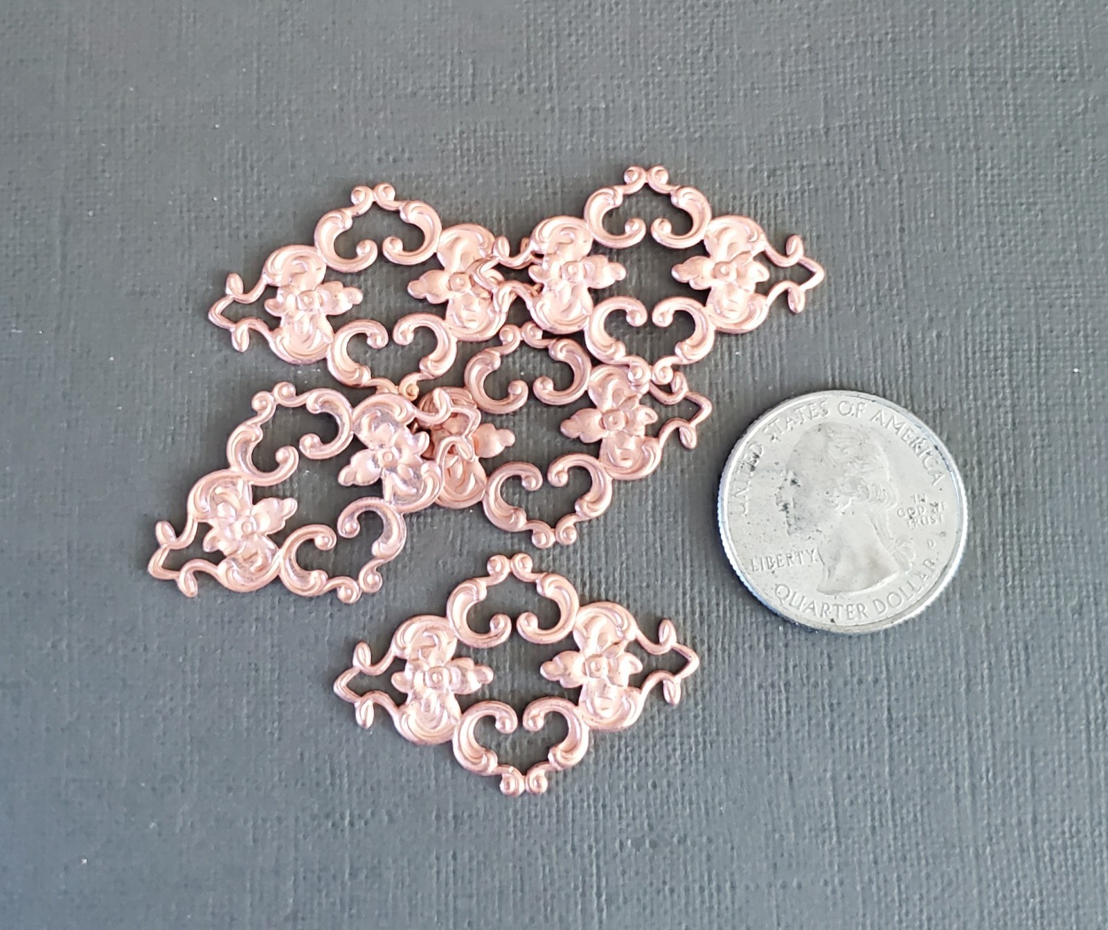 5 pcs Rose Tone Filigree Connector Bracelet Flower Mandala Pendant Charm