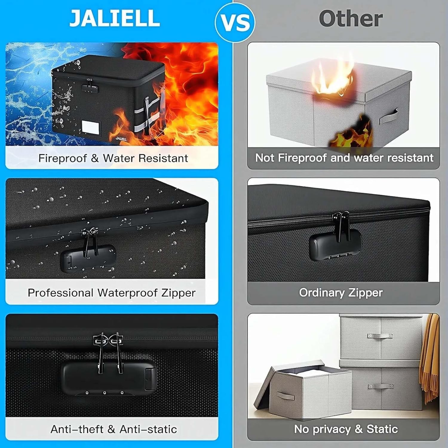Fireproof Box with Lock, Document Storage Organizer with Lid, organizer Filing S