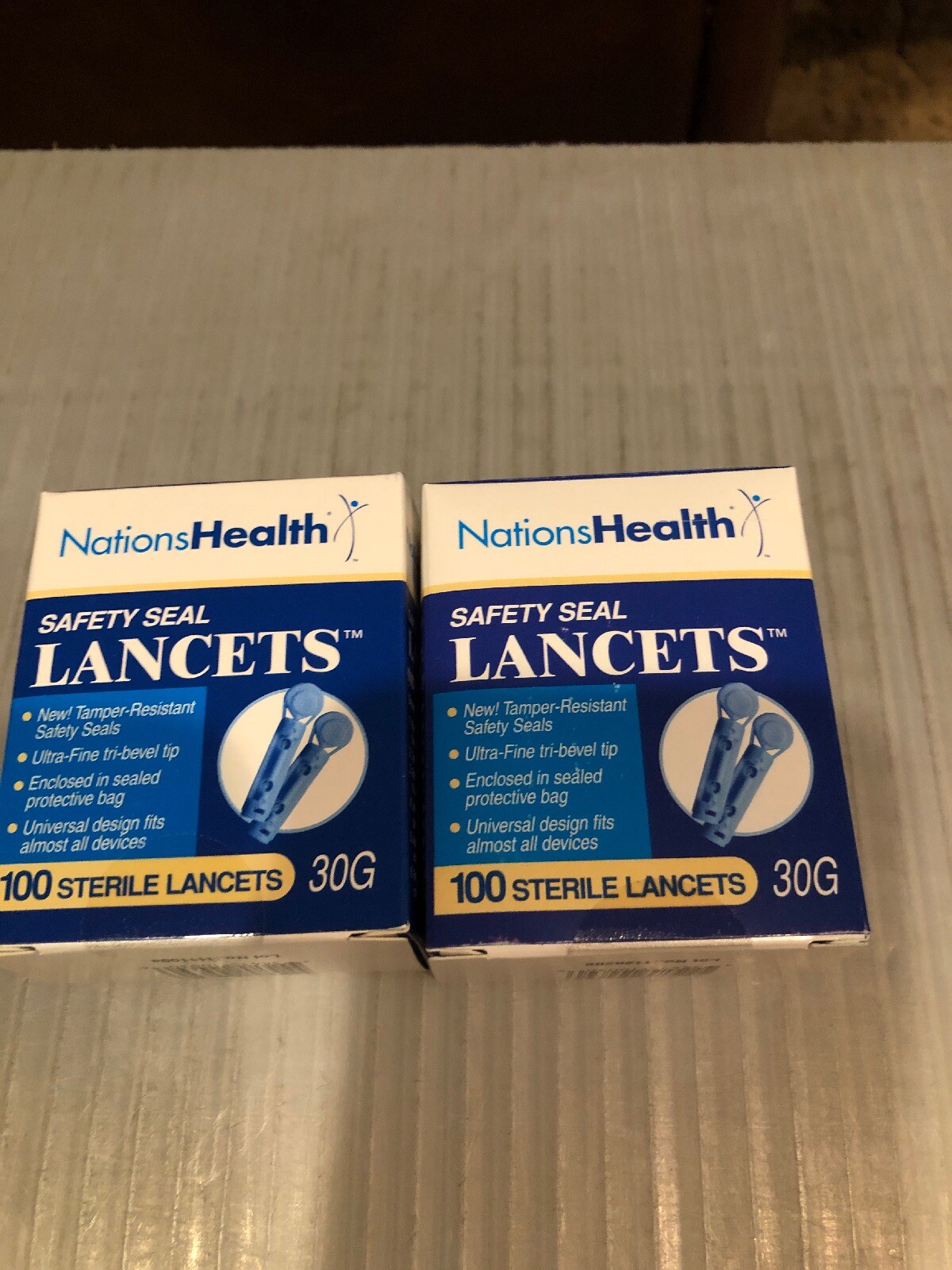New Sealed NationsHealth Sterile Lancets 100 Count 30G (2 Boxes)-Lot #1