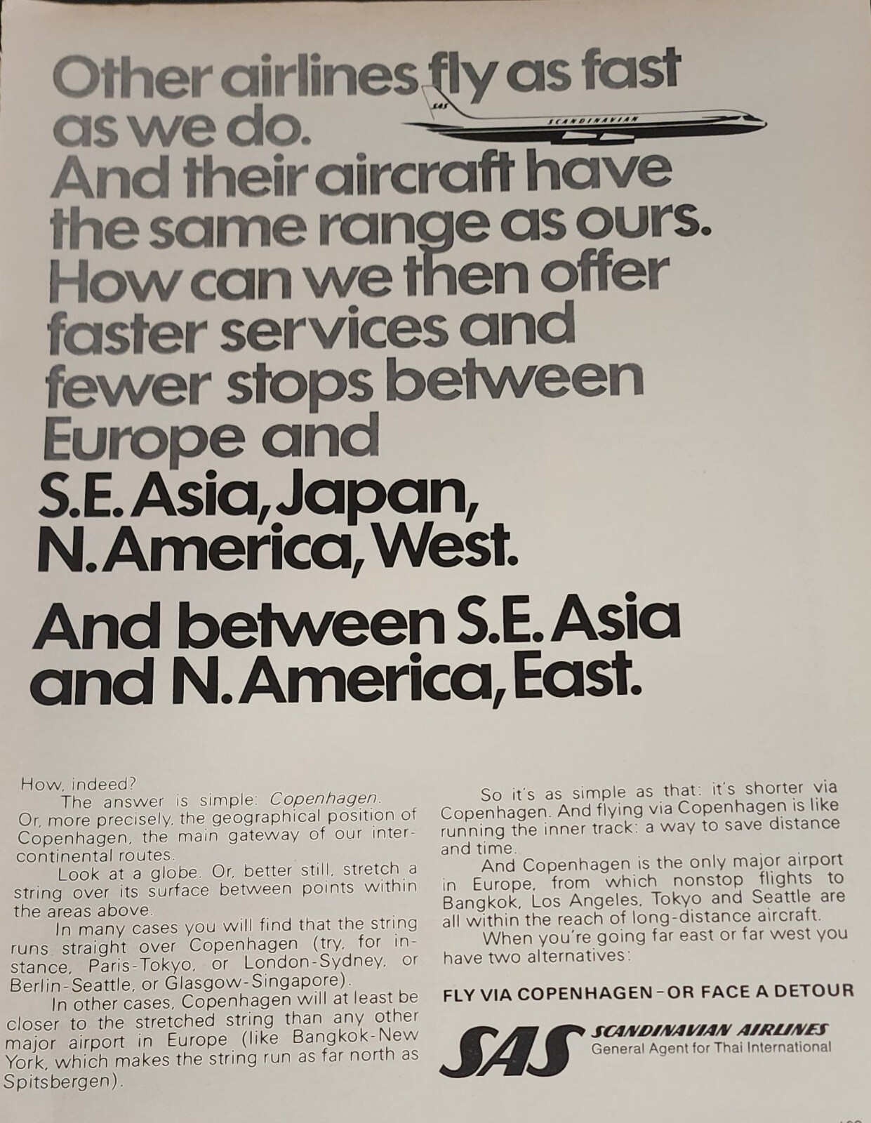 SAS Scandinavian Airlines Picture Magazine Ad Vintage Flys Fast Wall Art