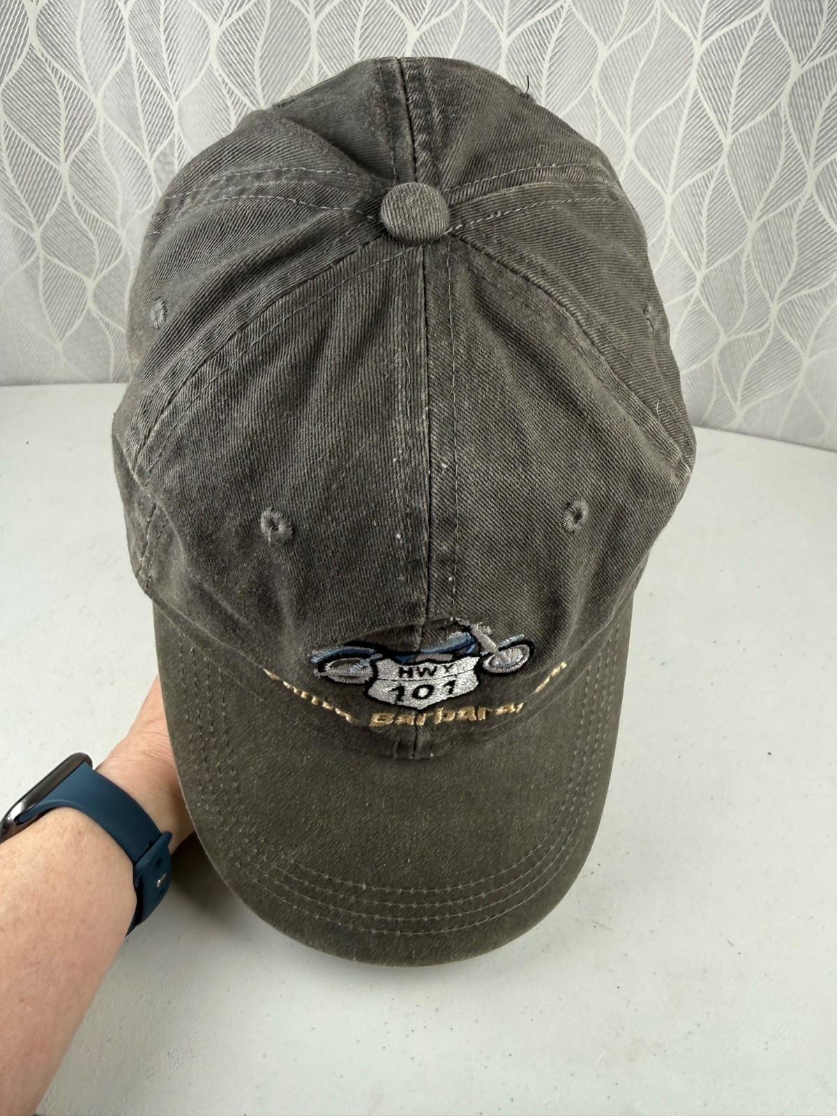 Motorcycle Hwy 101 Santa Barbara, CA Embroidered on Dark Gray Hat Cap Hook Loop