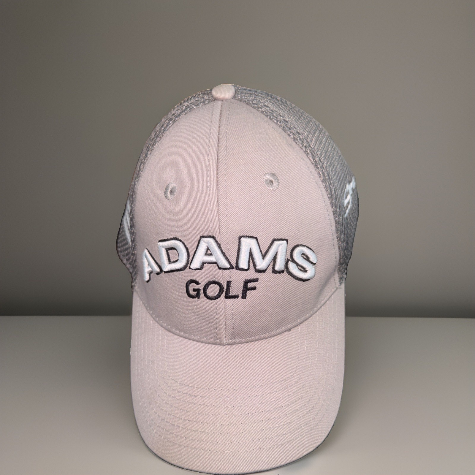 ADAMS GOLF in White Black on Gray Fabric Mesh Hat Cap a12 Speedline 9088 L/XL