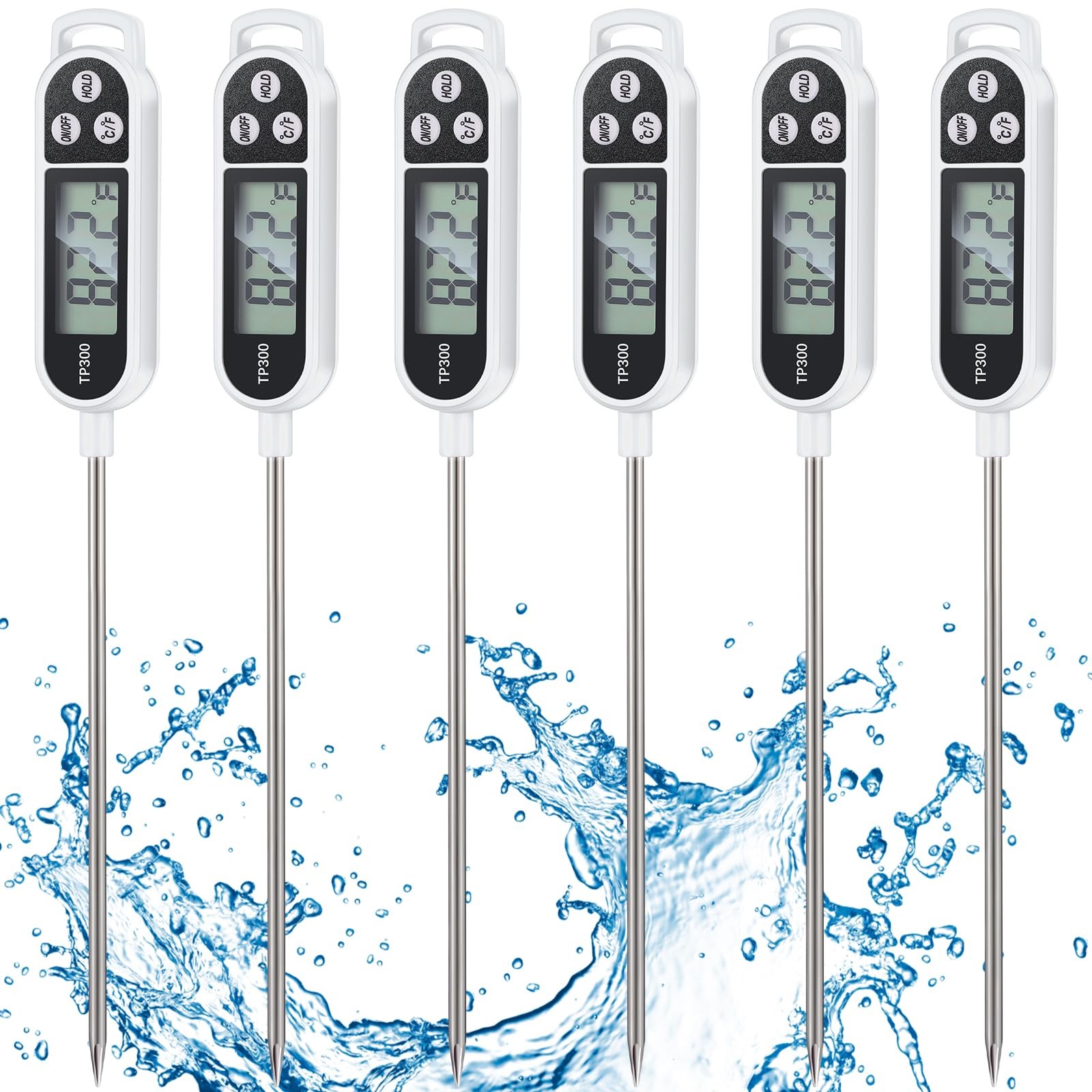 6 Pcs Instant Read Meat Thermometer with Long Probe 9.65 Inch Kitchen Cooking...
