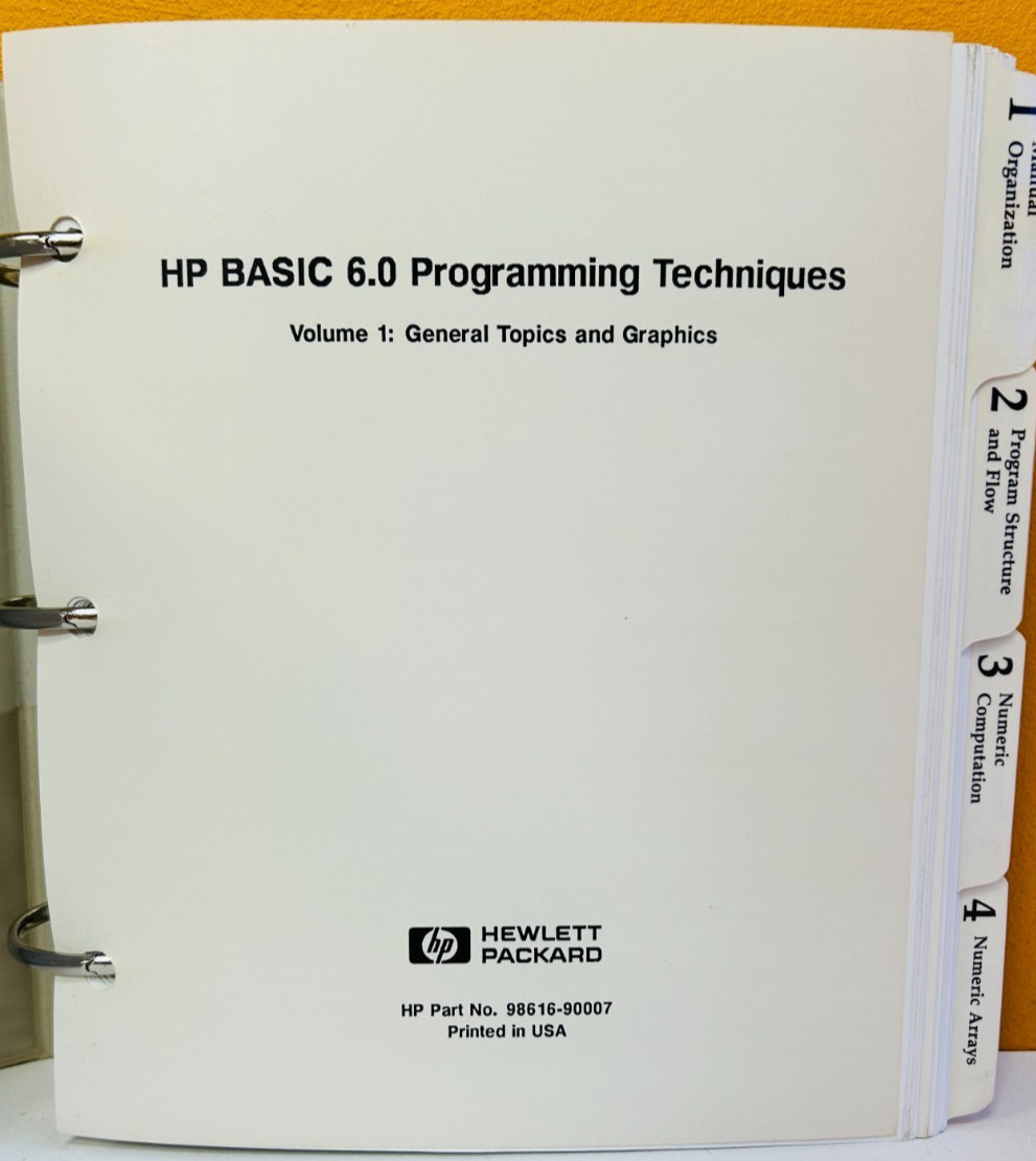 HP 98616-90007 Basic 6.0 Programming Techniques Vol 1: General Topics Manual.