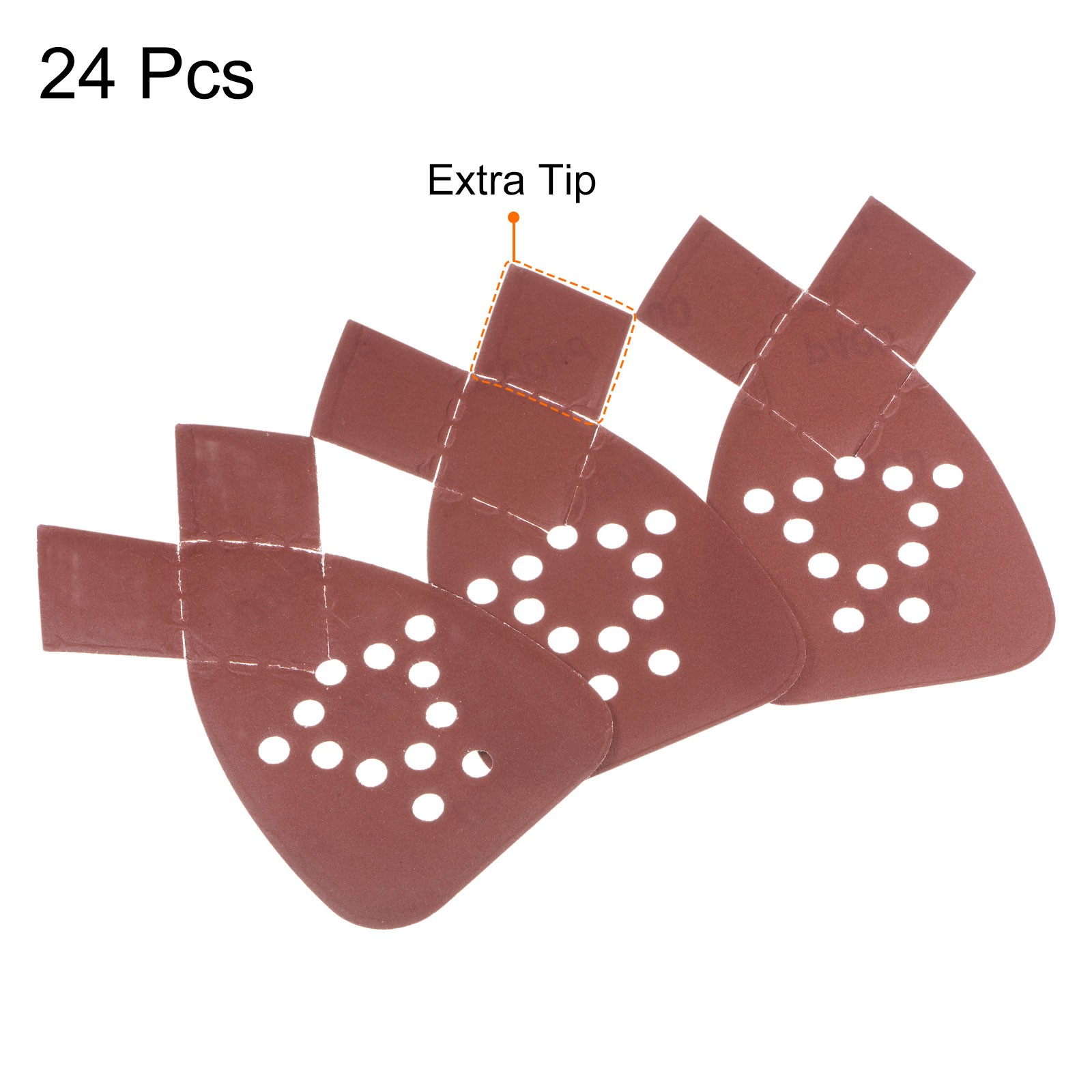24pcs 400 Grit 12 Hole Hook Loop Sandpaper Triangular Sanding Pad with Extra Tip