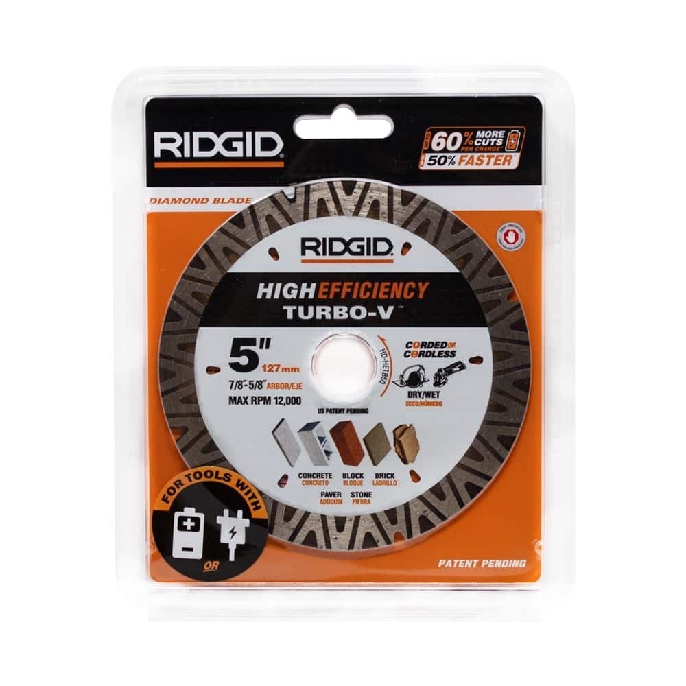 RIDGID TURBO-V 5 in. Turbo Rim Diamond Blade for Masonry High Efficiency Cutting