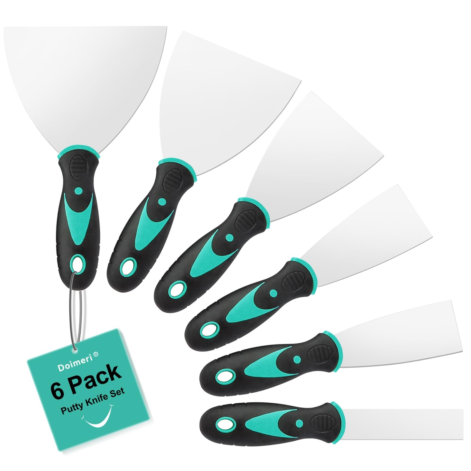 6 Pack Putty Knife, 1” 1.5” 2” 3” 4” 5” Spackle Knives, Premium Stainless Steel