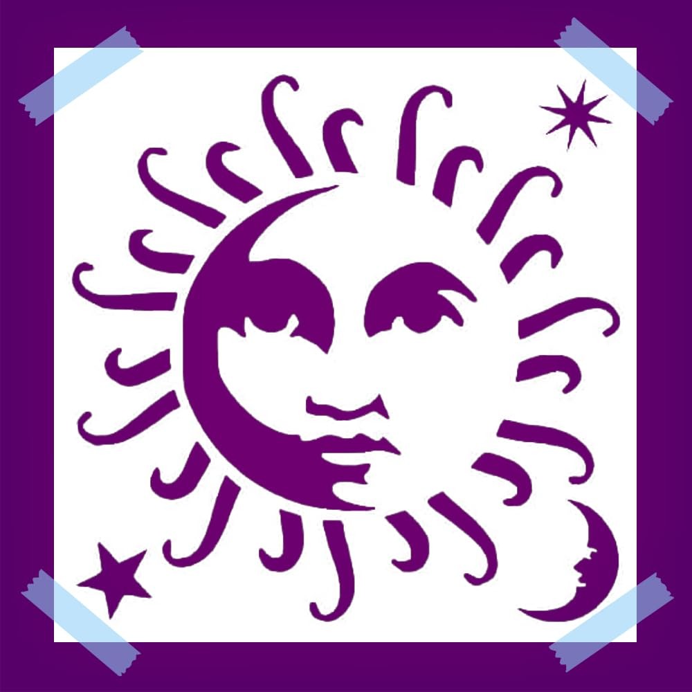 Sun Moon Stars Stencil 5.5x5.5" Reusable Mylar Template