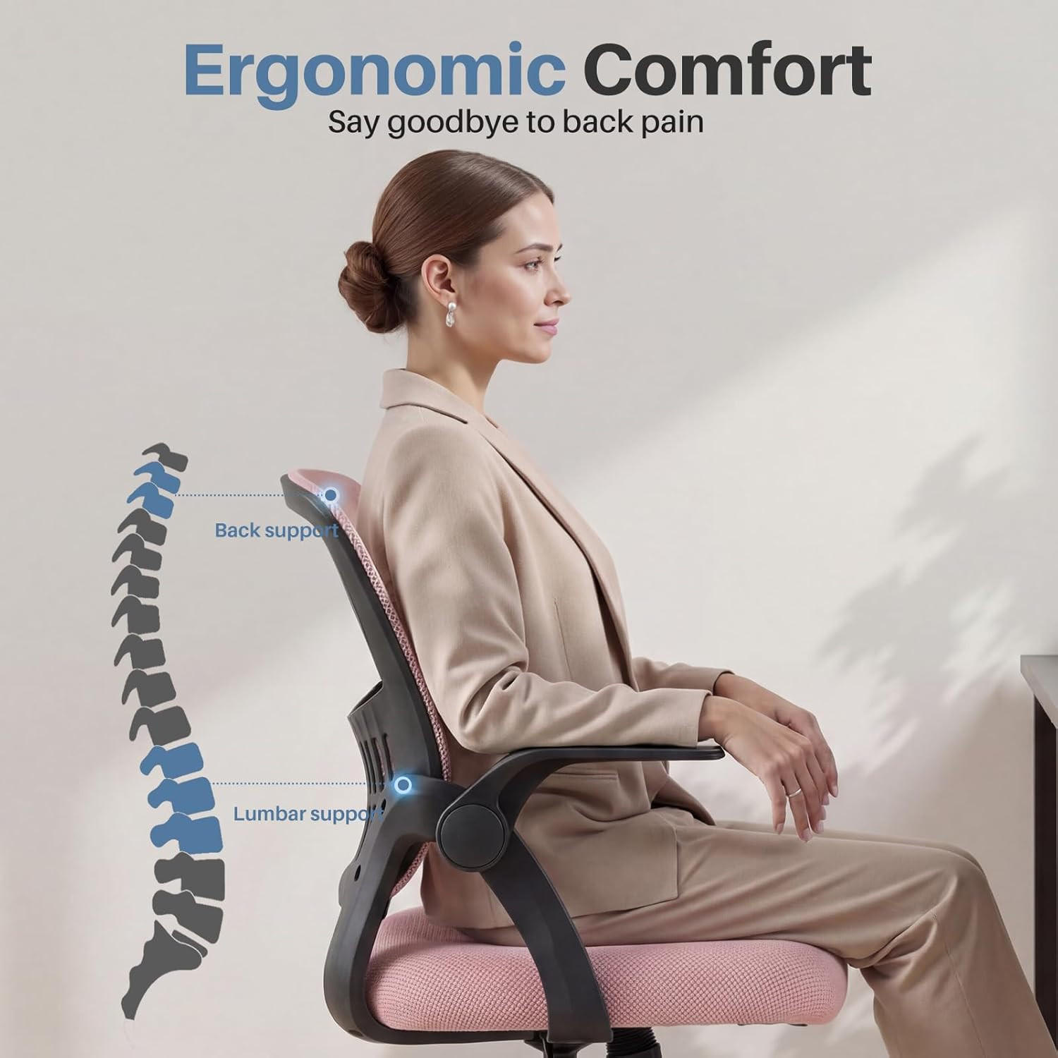 Home Office Desk Chair - Ergonomic Computer Mesh Chair with Lumbar Support & Roc
