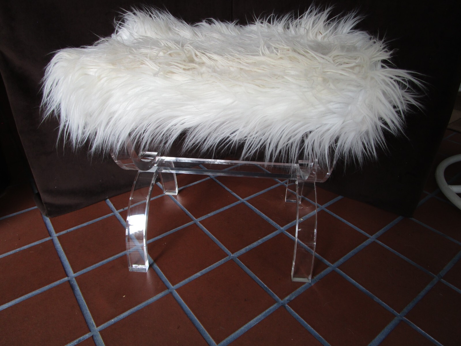 Vintage Clear Lucite Acrylic X- Curved legs Vanity stool Bench