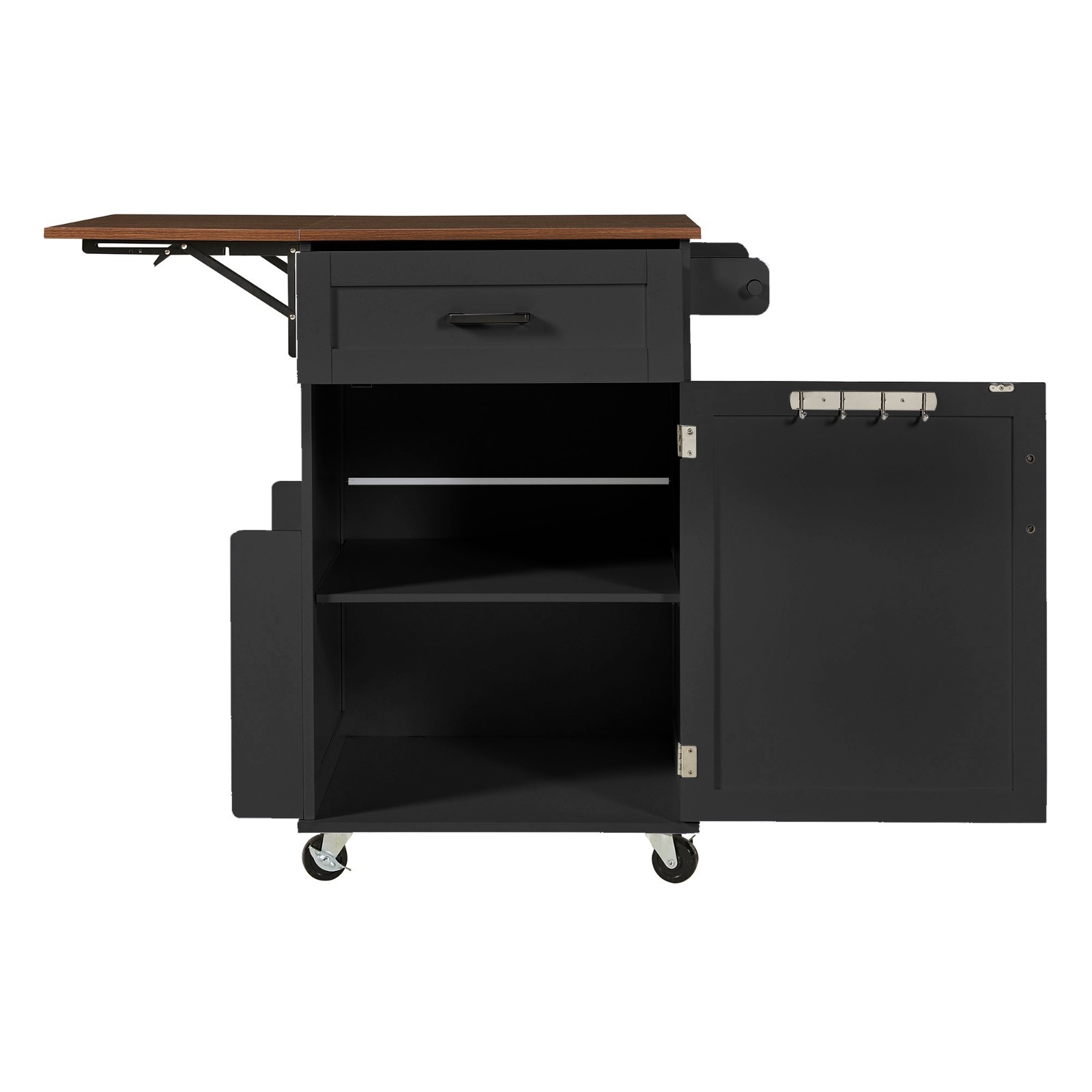 Rolling Kitchen Island Cart Storage Cabinet with Drop Leaf and Side Rack