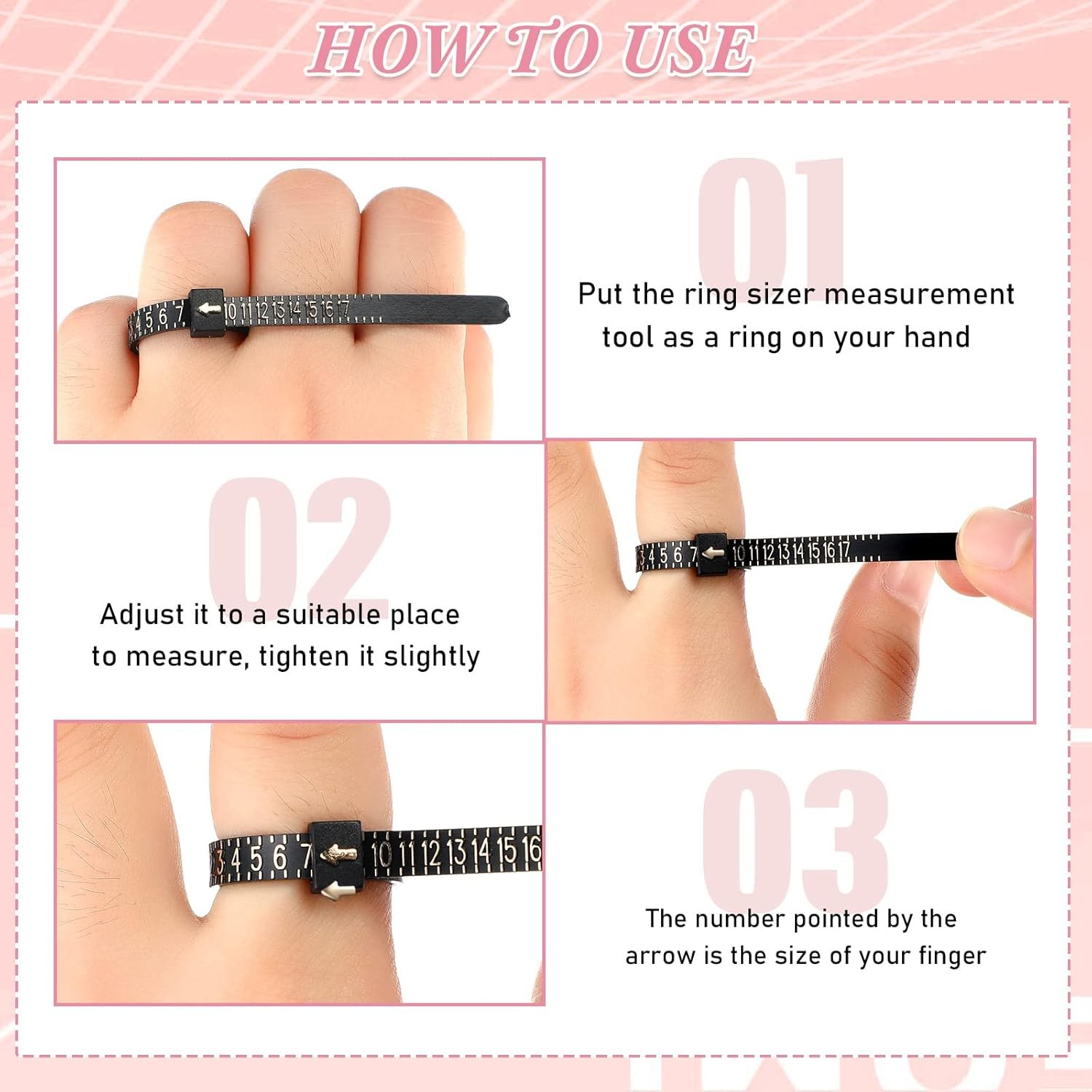 2PCS Ring Sizer Measure Tool Gauge Plastic Finger Sizing Finder Reusable 1-17