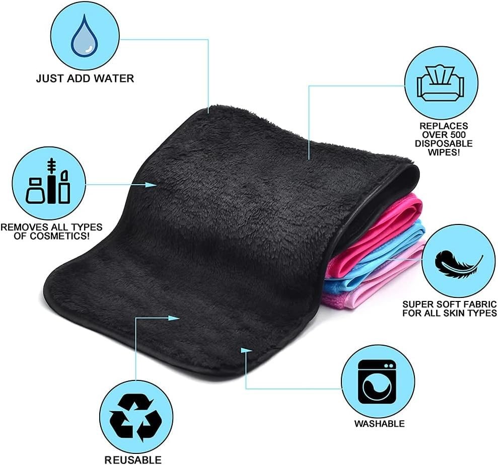 Reusable Microfiber Makeup Remover Cloths - Fast Drying Face Towels, 4 Count